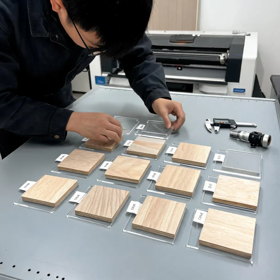 Operator preparing a labeled material test matrix