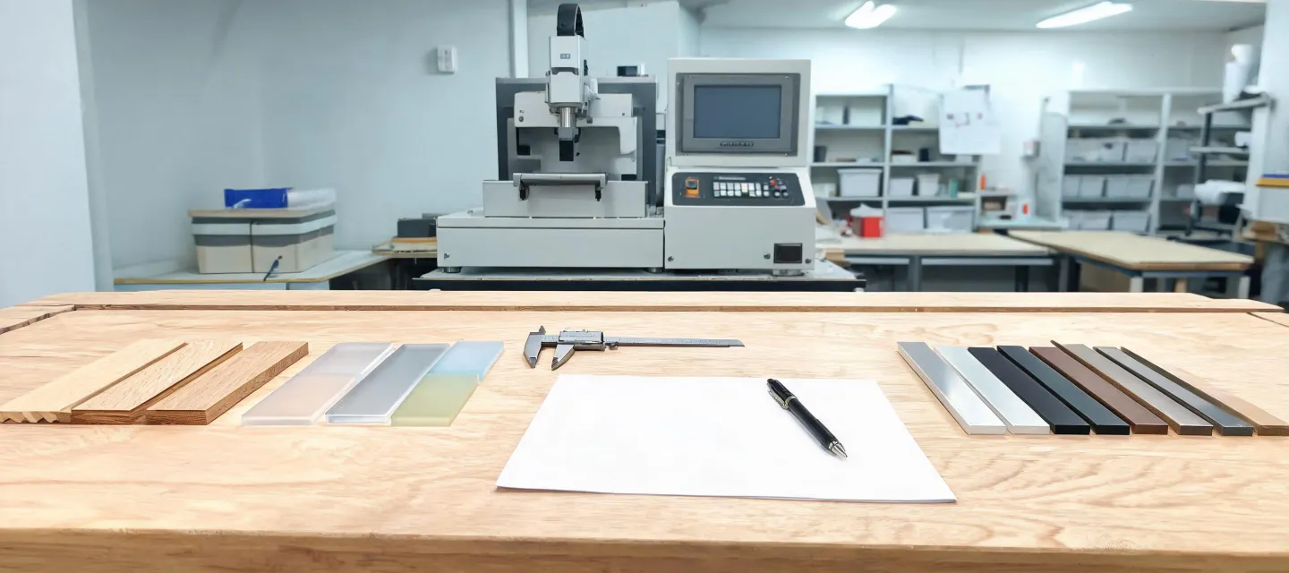 Laser project consultation desk with sample materials