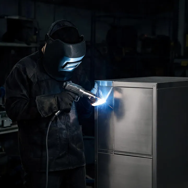 Handheld laser welder joining a stainless steel seam