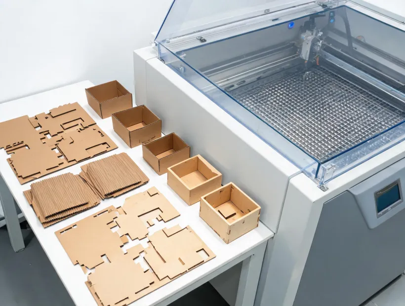 Packaging prototypes cut on a laser bed