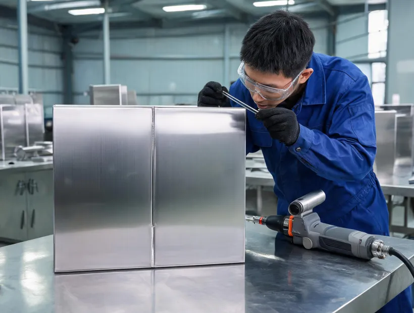 Stainless steel cabinet seam prepared for laser welding
